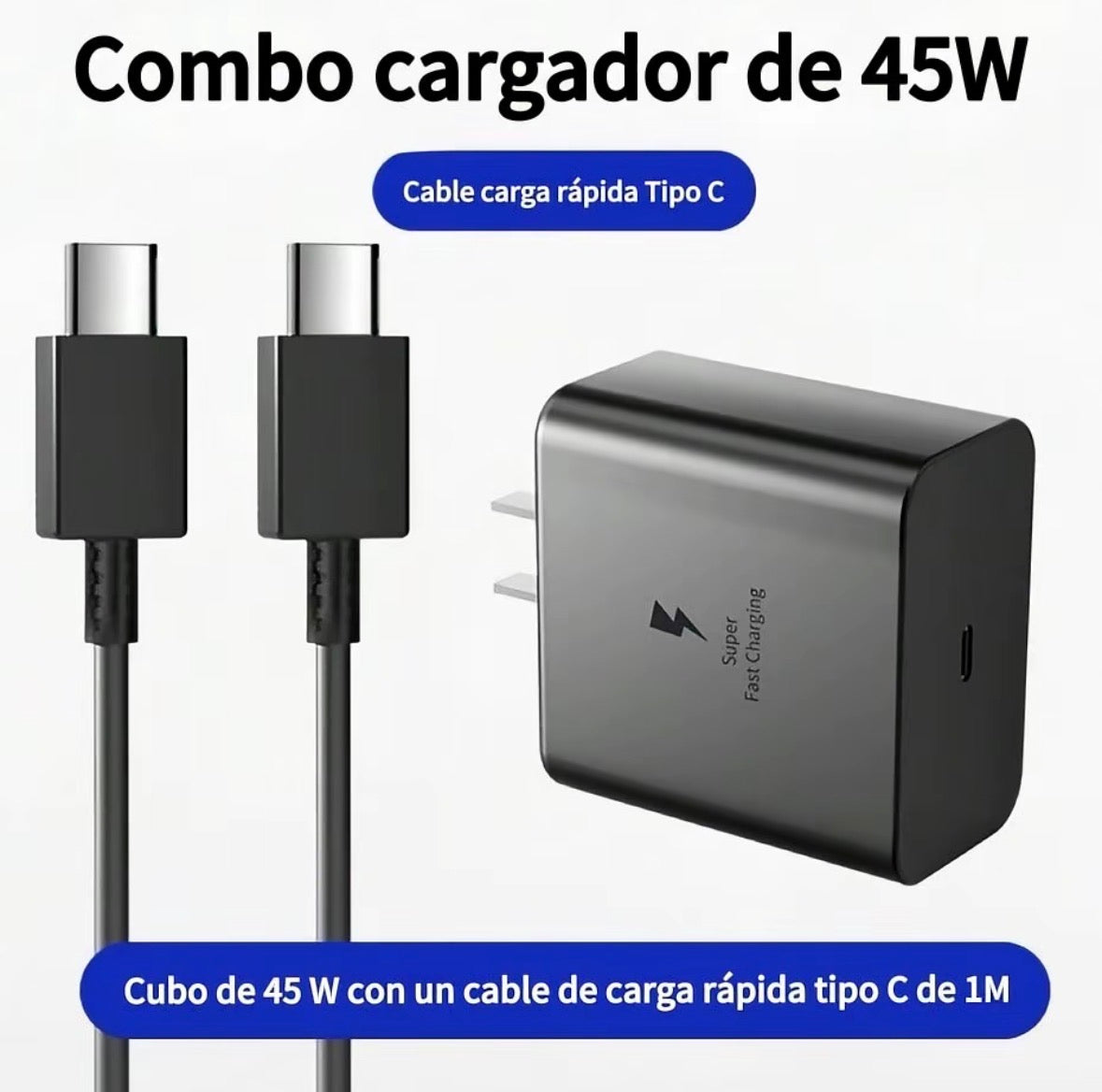 Cargador carga rápida 45w Samsung Entrada tipo C y cable C